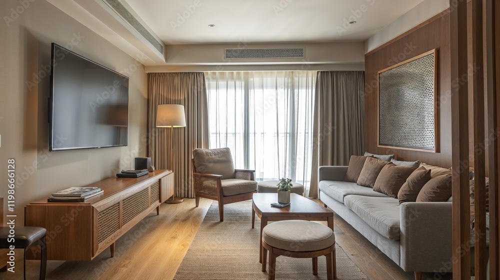 Fototapeta premium Generative AI, Minimalist Scandinavian Living Room with Natural Accents