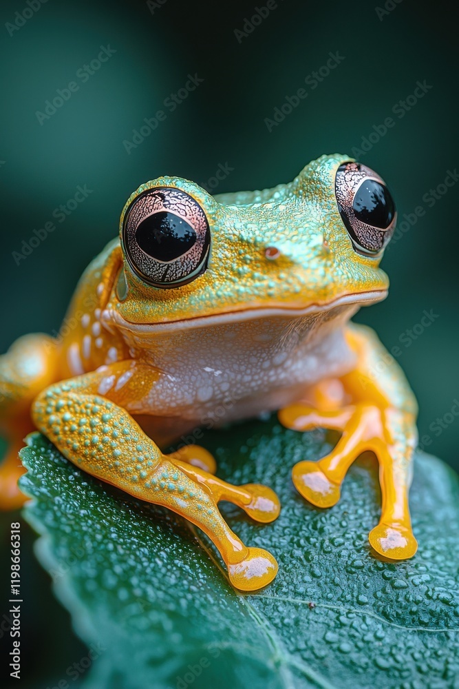 Close-up of a colorful frog with vibrant eyes and textured skin Close-up of a colorful frog with vibrant eyes and textured skin