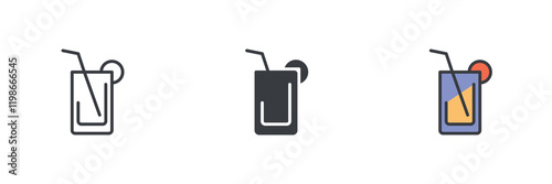 Juice glass with straw different style icon set
