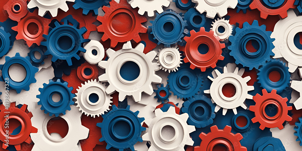 Abstract Gear Patterns in Red, White, and Blue Abstract Gear Patterns in Red, White, and Blue