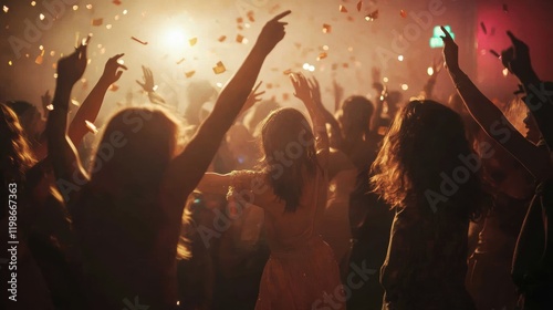 Celebration with dancing friends in a joyful mood.