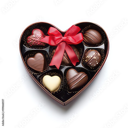 Heart-shaped chocolate box, isolated on a white background with a cutout

 photo