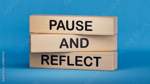 Wallpaper Mural Pause and Reflect symbol. Concept words Pause and Reflect on wooden blocks.Business and Pause and Reflect concept. Copy space.3D rendering on blue background. Torontodigital.ca