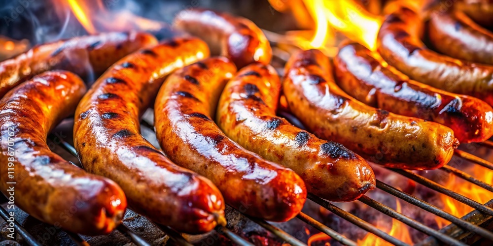Delicious Grilled Sausages Close-Up Aerial BBQ Photo Delicious Grilled Sausages Close-Up Aerial BBQ Photo