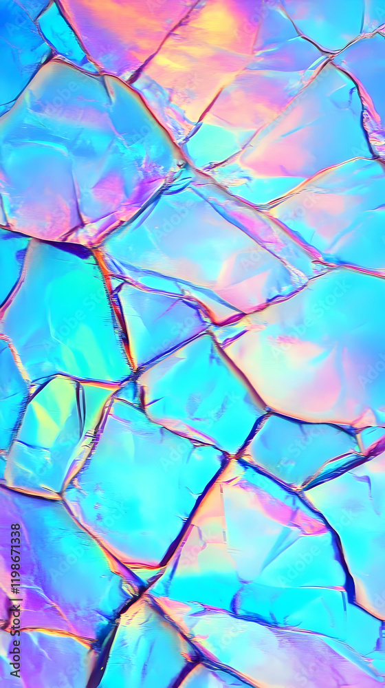 Fototapeta premium Iridescent Crystal Texture Background Shows Vibrant Colors and Abstract Pattern, Perfect for Digital Art and Design Projects.