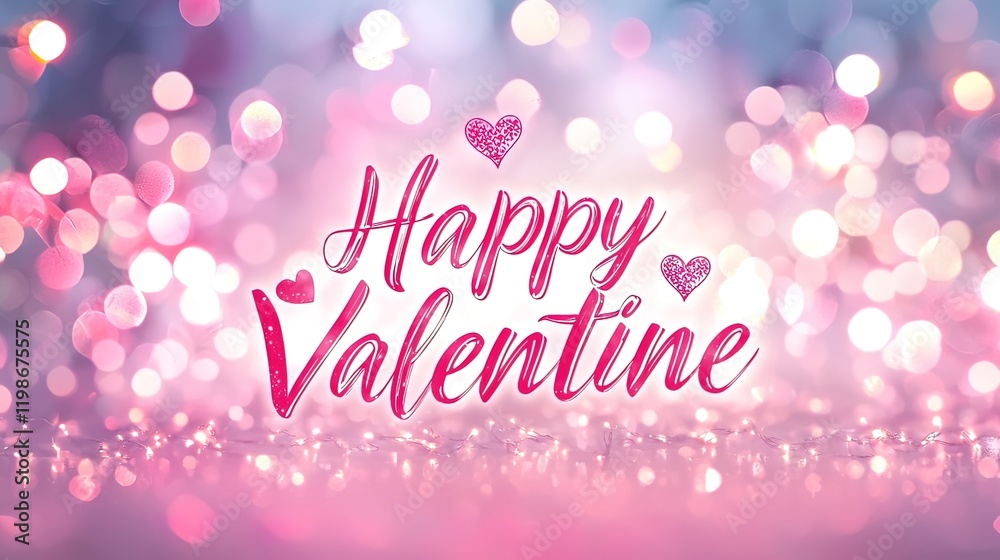 Happy Valentine's Day greeting with pink bokeh lights and hearts. Happy Valentine's Day greeting with pink bokeh lights and hearts.