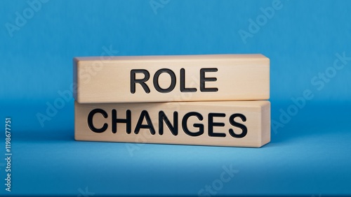 Role changes symbol. Concept words Role changes on wooden blocks.Business and Role changes concept. Copy space.3D rendering on blue background.