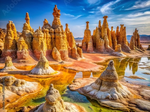 Djibouti Salt Lake Abbe: Ancient Mineral Chimneys, Unique Rock Formations, Geological Wonders, Prehistoric Landscape photo