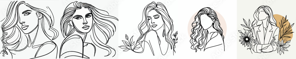 vector collection of female models with continuous line style vector collection of female models with continuous line style