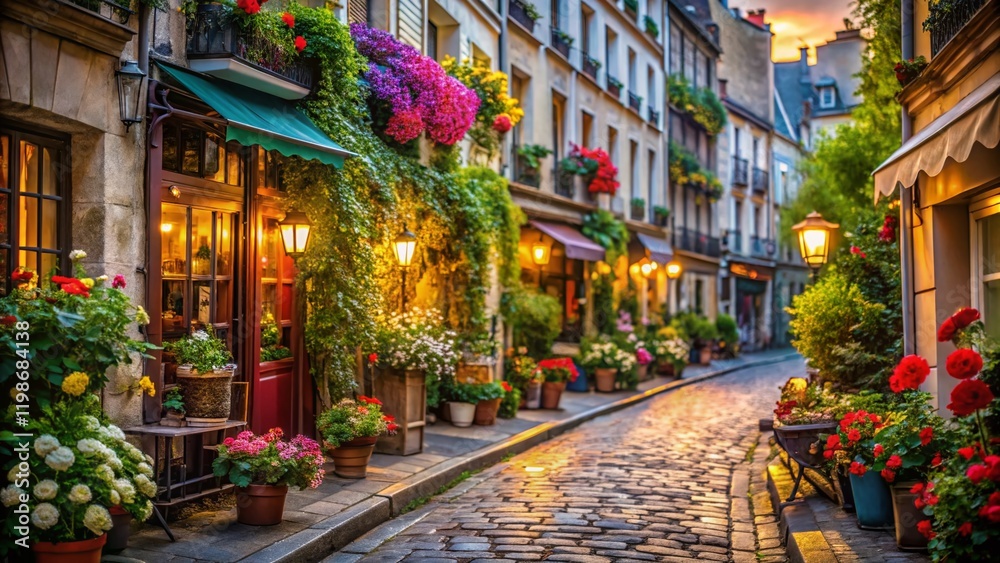 Obraz premium Parisian Cozy Street Macro Photography: Charming Details of a French Alley