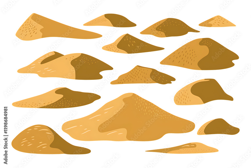 Fototapeta premium Set of mountains with a variety of shapes and sizes. Isolated, on transparent background. PNG