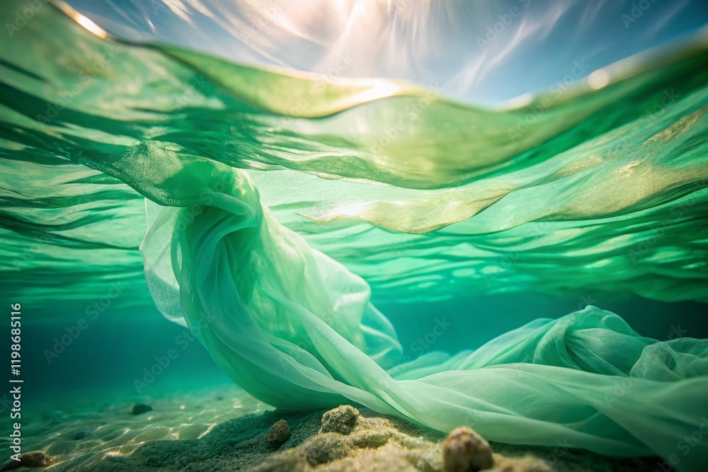 Obraz premium Pastel Green Underwater Scene - Fabric Texture Background