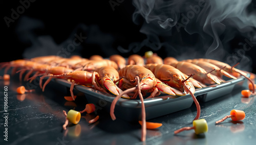crawfish food on black background. Generative AI