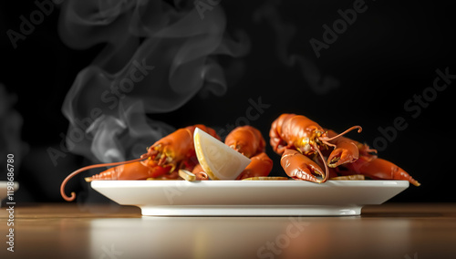 crawfish food on black background. Generative AI
