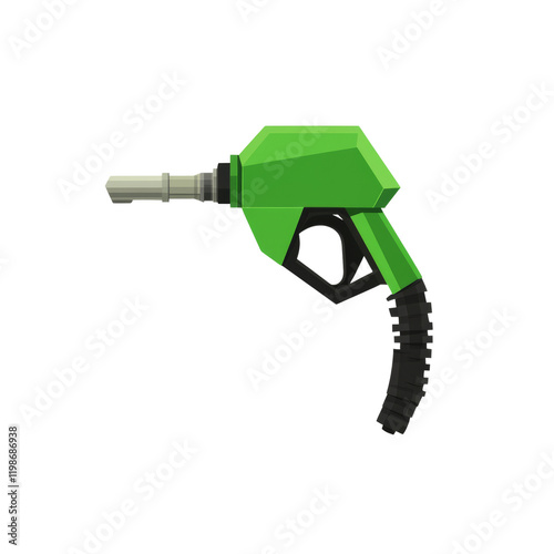 A stylized green fuel nozzle is depicted in a low poly graphic illustration against a light background. photo