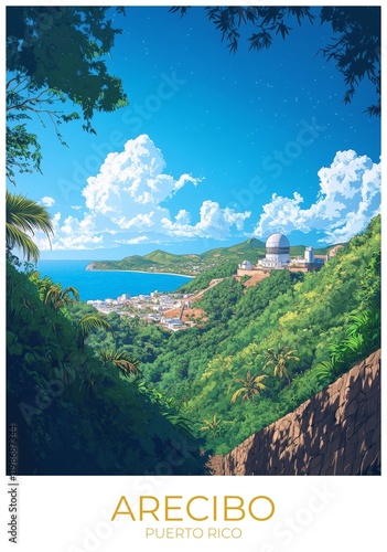 Arecibo Puerto rico Travel Poster Flat Illustration Print Decor Gift Canvas Wall Art Gift photo