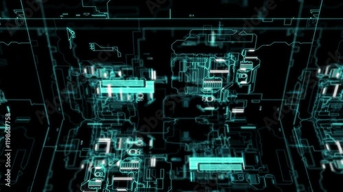 A high-tech, digital crafted abstract motion grid set in a cyber environment, highlighting big data visualization and AI simulations, ideal for use as a dynamic digital background in motion graphic.