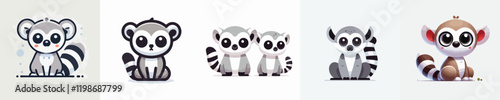 vector set of cute lemurs