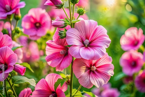 Pink Lavatera Summer Garden Bouquet Flowers, Delicate Bell-Shaped Petals, Bright Blooming Plants