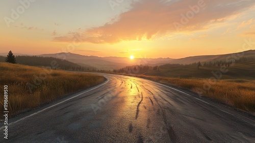 Sunset road trip, mountain landscape (2)
