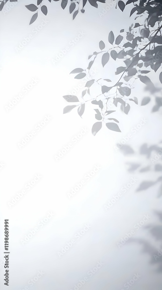 Soft Shadows of Leaves Grace a Bright White Background, Creating a Serene and Minimalist Scene. Soft Shadows of Leaves Grace a Bright White Background, Creating a Serene and Minimalist Scene.