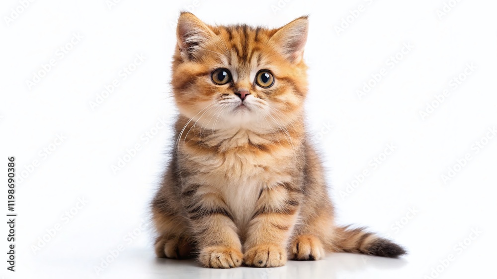 Fototapeta premium Playful Scottish Straight Kitten Posing on White Background - Adorable Pet Photography
