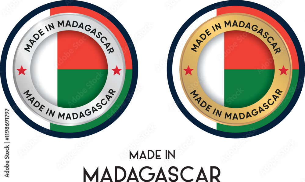 Made in Madagascar. Premium labels, stickers, pointer, badge and symbol of Madagascar flag icon. Collection vector illustration Made in Madagascar. Premium labels, stickers, pointer, badge and symbol of Madagascar flag icon. Collection vector illustration