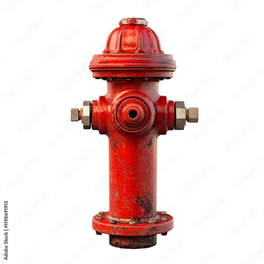 Vibrant Red Fire Hydrant with Threaded Pipe Connector for Emergency Water Supply and Firefighting in Urban Environment Vibrant Red Fire Hydrant with Threaded Pipe Connector for Emergency Water Supply and Firefighting in Urban Environment
