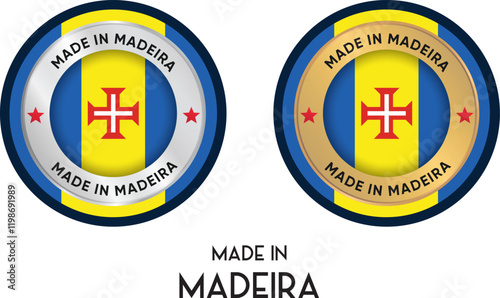 Made in Madeira. Premium labels, stickers, pointer, badge and symbol of Madeira flag icon. Collection vector illustration photo