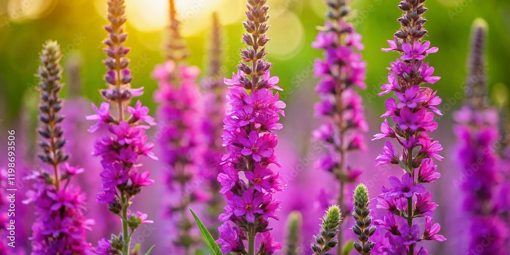 Obraz premium Purple Lythrum Salicaria Portrait, Close-up Wildflower Photography