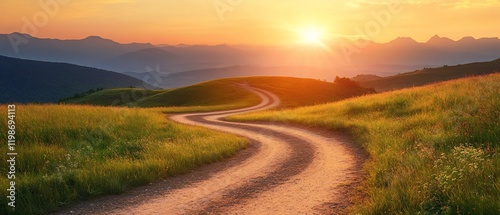 Wallpaper Mural Sunset road winding through hills. Travel, adventure Torontodigital.ca