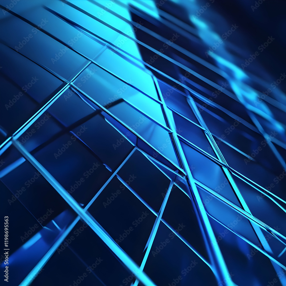 Abstract Blue Glass Panels Create Dynamic Diagonal Pattern