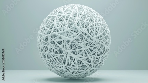 Abstract White 3D Rendered Sphere Intricate Tangled Network Complex Structure Geometric Design