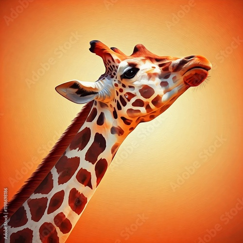 giraffe portrait in sunset orange with warm colors and painted texture photo