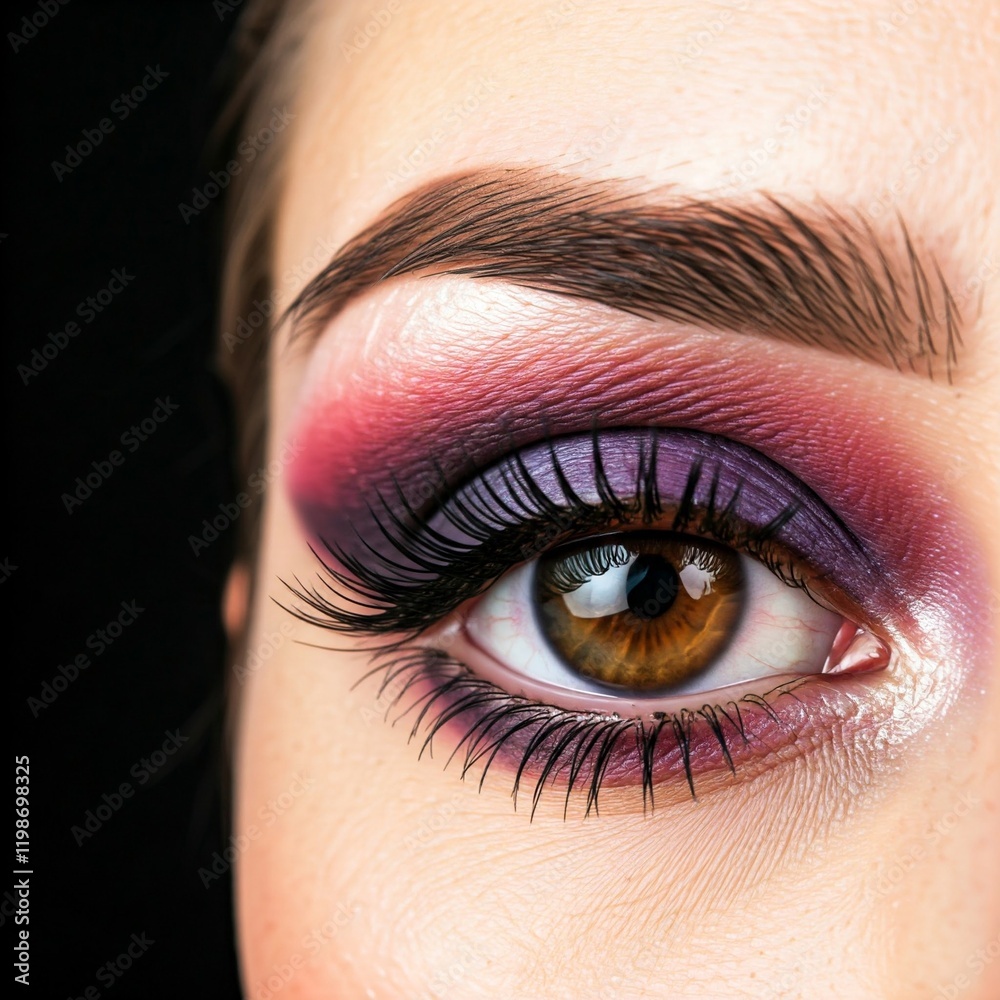 closeup of a female eye with colorful makeup and long eyelashes closeup of a female eye with colorful makeup and long eyelashes