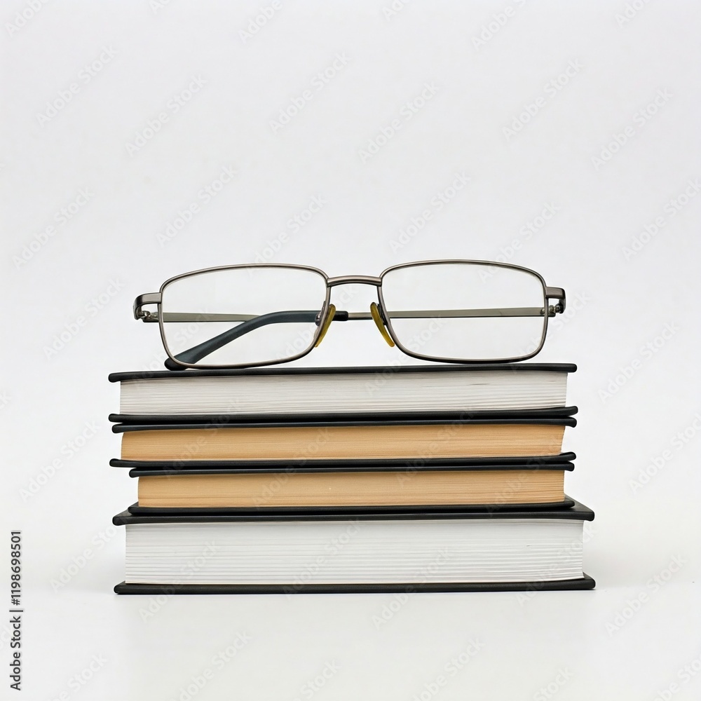 books and glasses on a white background with a modern minimalist style books and glasses on a white background with a modern minimalist style