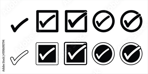 Check mark icon set isolated vector illustration on white background. Checkmarks and confirm Check marks for agreement, vote, confirmation, choice, apps, social media, polling etc