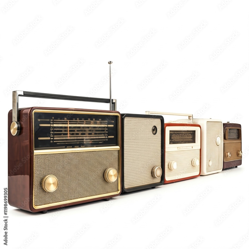 Fototapeta premium retro vintage radio receivers isolated on white background