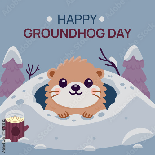 Happy Groundhog Day: A Cute Groundhog in a Winter Wonderland