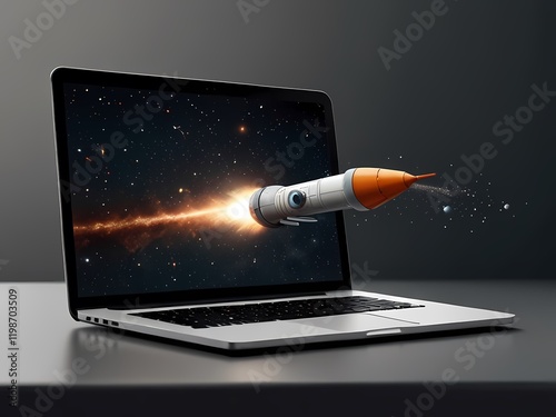 A Rocket Launching From A Sleek Modern Laptop Screen