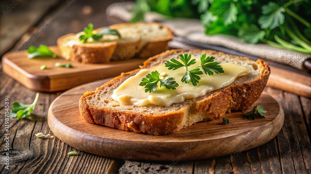 Garlic bread topped with parsley Garlic bread topped with parsley