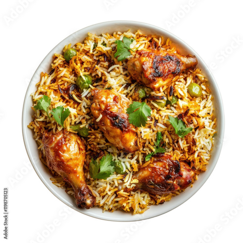 Chicken Biryani Dish on transparent background.