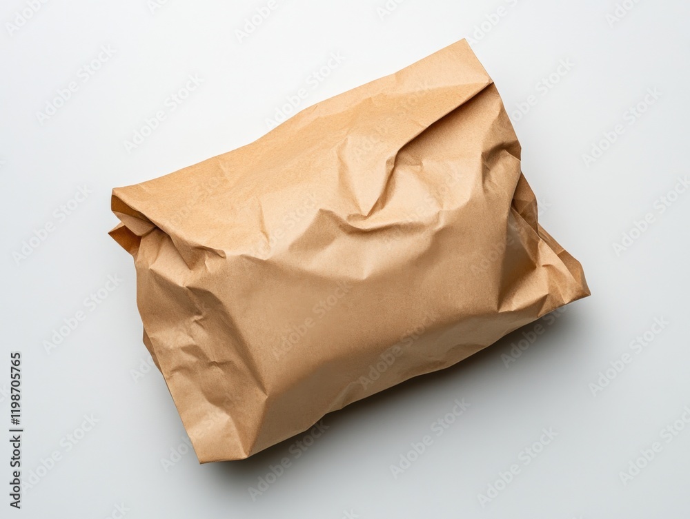 Fototapeta premium crumpled brown paper bag for packaging on white background