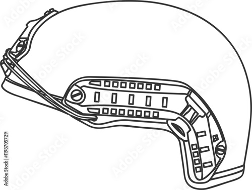 Ballistic helmet for soldier's. Equipment black line icon.