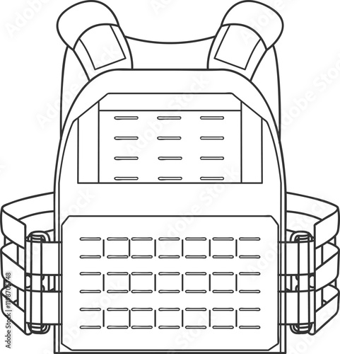 Combat plate carrier. Soldier's equipment, black line icon.