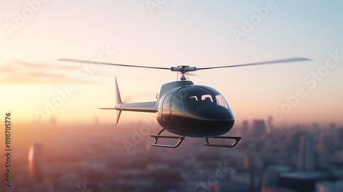 Helicopter Cityscape Sunris...