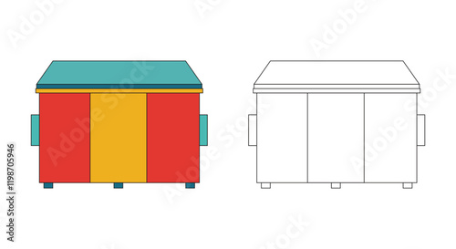 Illustration trash dumpster unique design retro with line stroke and blank background