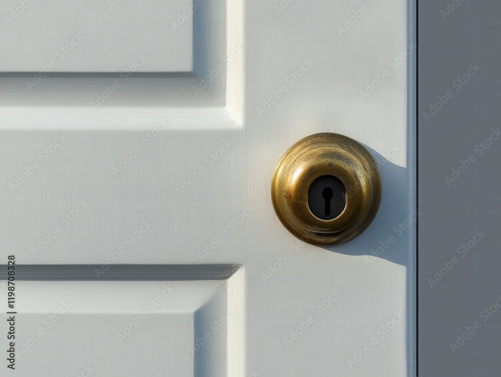 Close up of a brass privacy lock on a white door Close up of a brass privacy lock on a white door