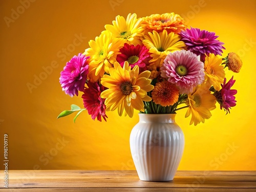 Wallpaper Mural Blooming Bouquet in Vase - Yellow Background Torontodigital.ca