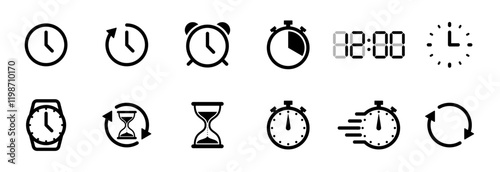 time icon vector set. clock, hour, minute, second, symbol